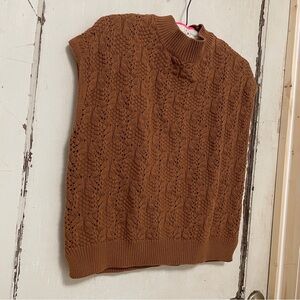 Eesome Warm Brown Cable Knit Sleeveless Sweater